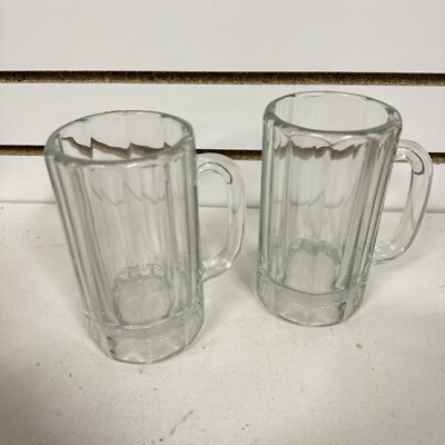 Vintage Libbey Beer Mugs Steins Root Beer Mugs 16 oz Ribbed Clear Heavy Set of 2