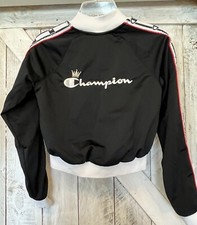 Champion Ladies Throwback Old School Y2K Hip Hop Crop Black Track Jacket XS