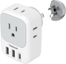 Australia New Zealand Power Adapter USB C, TESSAN Travel Grey-white
