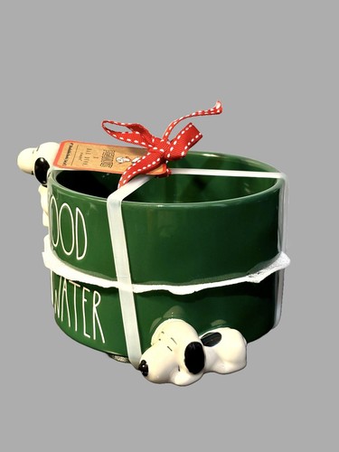 Rae Dunn Peanuts 3-D Snoopy Hundenäpfe Futter- & Wassergeschirr Dunkelgrün Set Neu - Bild 3 von 8