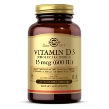 Solgar Vitamin D3 Cholecalciferol 15 mcg 600 IU 120 Vegetable Capsules
