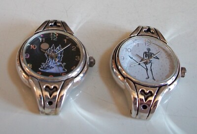 SET OF 2 SILVER FINISH HALLOWEEN WATCH FACES FOR BEADING, RIBBON OR OTHER USE