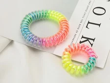 10 Rainbow Spiral Coil Jelly Elastic Hair Scrunchies Telephone Cord Ponytail