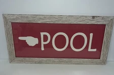 Swimming Pool Directional Wall Picture Sign Home Decor Beach House 27.5" X 13.5"