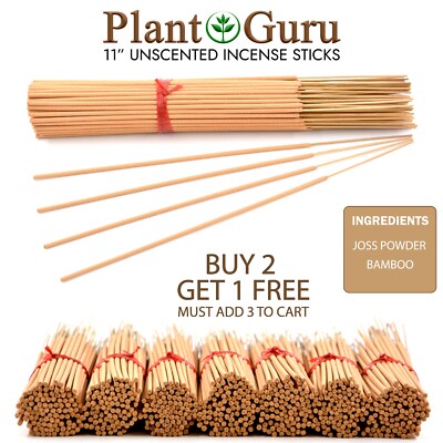100 UNSCENTED Incense Sticks 11''  - 100% Natural Light Brown Joss Wood Punk Bulk