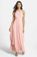 Eliza J Embellished Tiered Chiffon Halter Gown Dress Sz 2 Blush