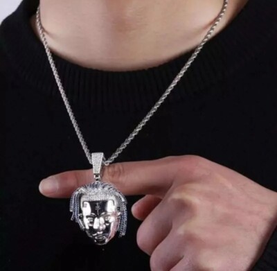 SILVER Rapper XXXTentacion Chain Necklace Hiphop Iced Out