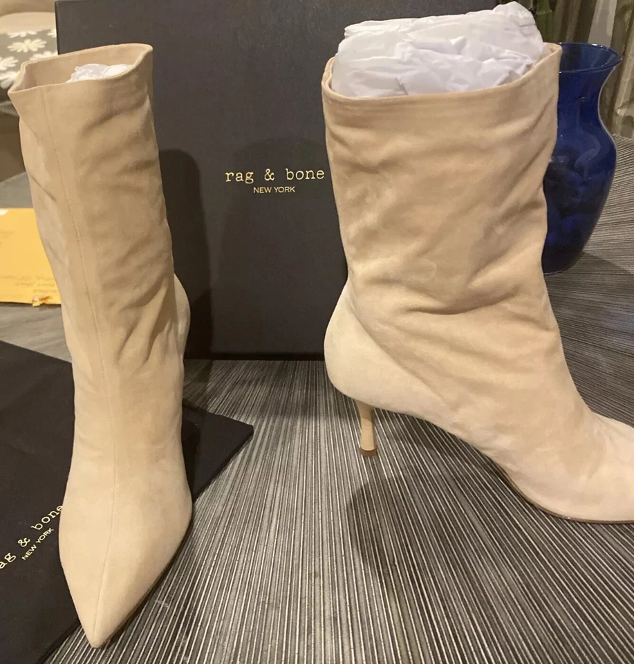 NUEVAS En Caja $625 Rag & Bone Brea Botas Slouch En Rosa Polvo Gamuza Talla EU 41 US 11 Foto 2 de 4