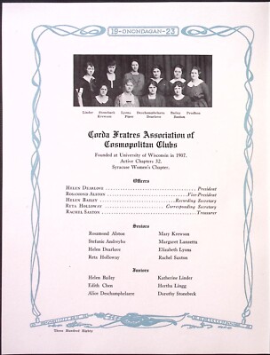 1923 Syracuse University Onondagan Original Page Corda Frates Assoc Cosmopolitan