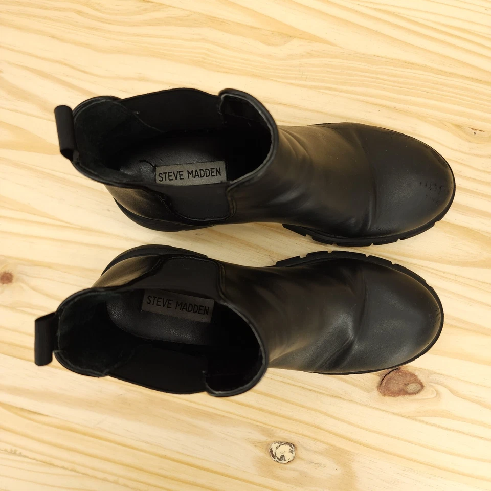Steve Madden Chunky Chelsea Boots Sz 7 Black Faux Leather Y2K Grunge Punk Bootie - Image 3 of 4