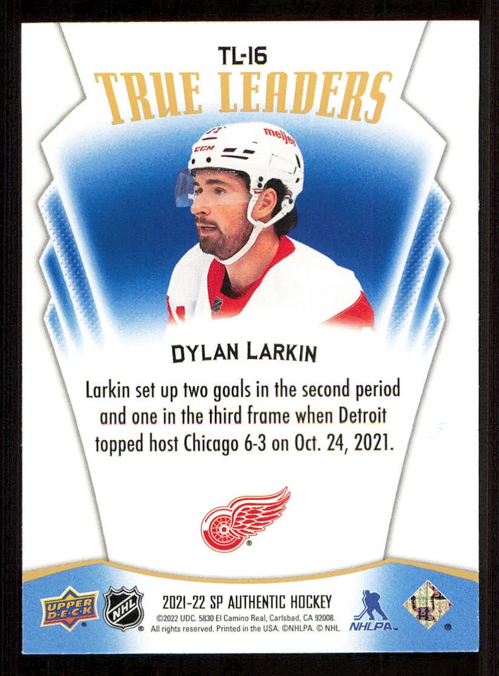 2021-22 SP Authentic True Leaders Blue #TL16 Dylan Larkin - Image 2 of 2