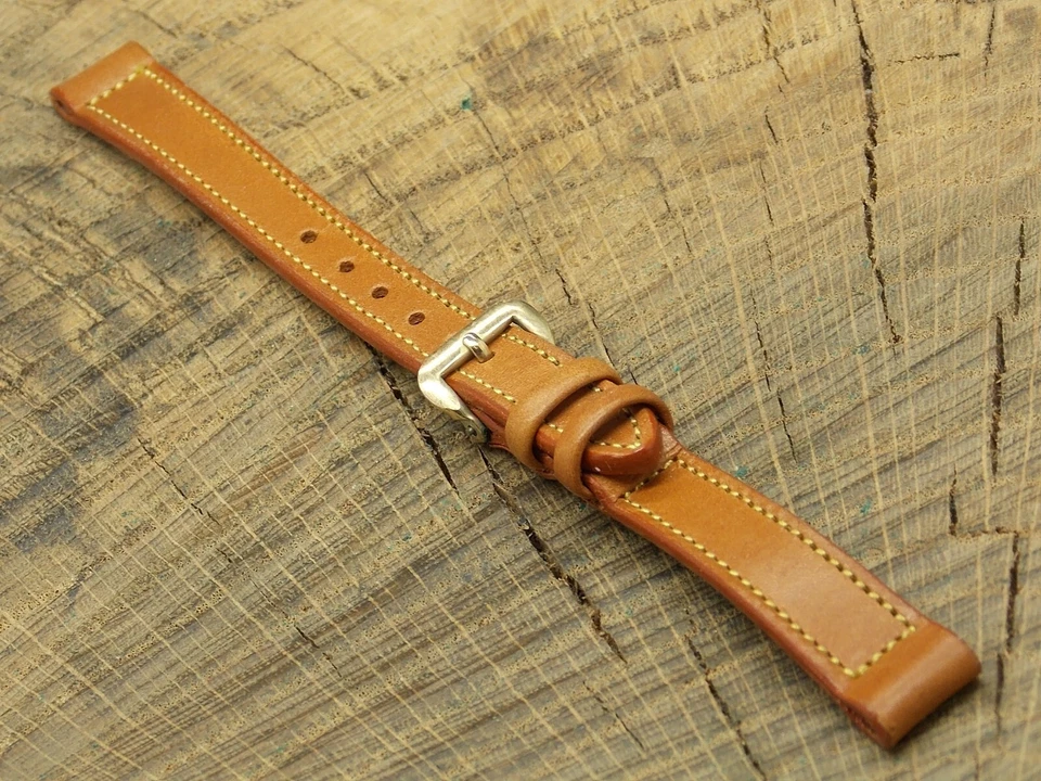 Correa de reloj Cyma 11 mm de piel de becerro tostada para damas con hebilla de tono dorado vintage nueva de colección sin usar Foto 2 de 4