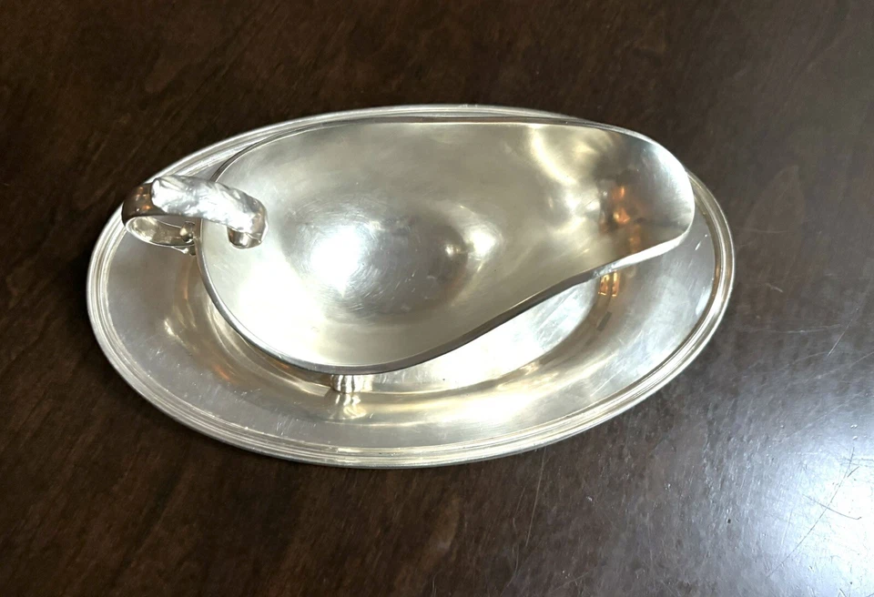 Plato de salsa/gravy Sheffield con plato inferior EPC/plato plateado sobre cobre Foto 2 de 4