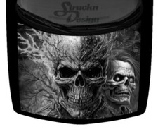 Grayscale Fierce Skull Truck Hood Wrap Vinyl Car Graphic Decal Fire Ice 58x65