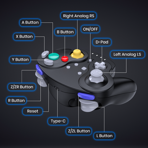 2.4 G Wireless For Nintendo Switch / PC/ Mac/iOS Windows NGC GameCube Controller - Picture 5 of 37