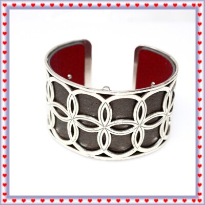 Brangle Christo NYC Wide Cuff Bracelet Brangle With Leather Insert Strap ...