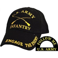 Army Infantry Division Rifles Engage the Enemy Shadow Black Embroidered Cap Hat