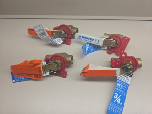 (4) New Watts 3/4" Brass Full Port Solder Ball Valves, Sweat X Sweat, 600 WOG