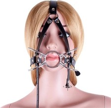 BDSM PU Leder Kopfgeschirr Offener Mundknebel Spinne Fesseln Bondage
