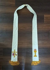 PRIEST CLERGY STOLE OFFICIANT VESTMENT CROSS, GRAPE, WHEAT, CUP