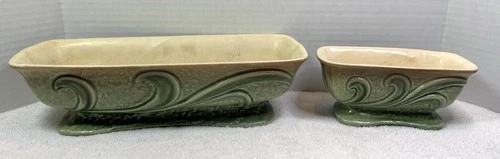 Vintage 1930’s Matching Pair Brush McCoy Princess Line Art Pottery Planters