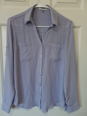 EXPRESS The Portofino Shirt Purple Polyester Button Top Casual Career Everyday S
