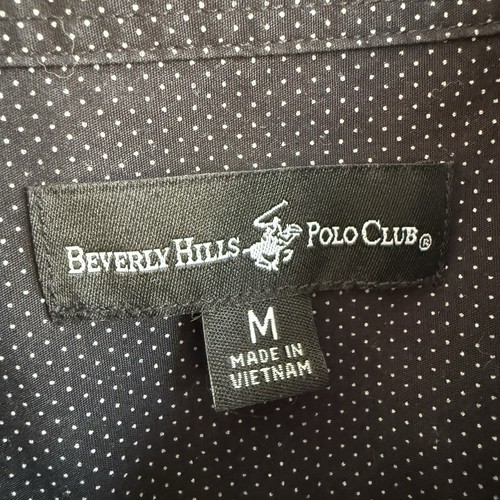 Beverly Hills Polo Club Shirt Mens Medium Button-Up Dark Navy Light Blue Pattern - Picture 5 of 5
