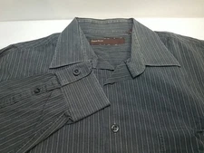 Perry Ellis Shirt Mens Large Button Up Pinstripes Long Sleeve Cotton