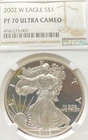 2002 W $1 PROOF AMERICAN SILVER EAGLE NGC PF 70 ULTRA CAMEO NO RESERVE