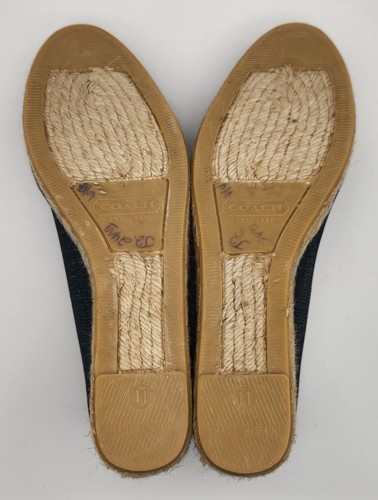 Coach Signature Embroidered Denim Leather Trim Espadrille Wedge Sandels Size 11 - Picture 15 of 19