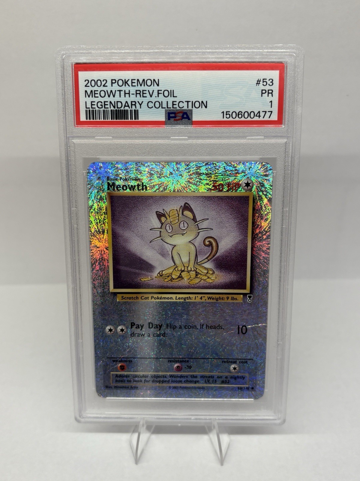 2002 Meowth Rev Foil Legendary Collection #53 PSA 1