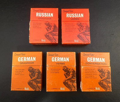Vintage Compact Facts Russian & German Grammar Verbs Cards Set Vis-Ed 1960s