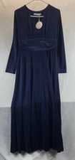 Anrabess NWT Navy Blue Long Sleeve V-Neck A Line Slit Dress Women's Size Medium