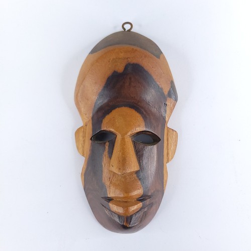 Vintage West African Tribal Mask Two Toned Wood Hand Carved Wall Hanging 7"