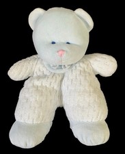 Vintage Thermal Waffle Weave Knit Teddy Bear Rattle 8" Plush Blue Baby Toy Eden 