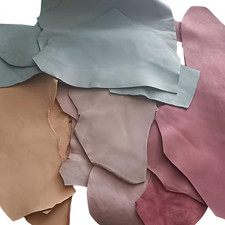 Leather Scraps Assortment, Mixed Colors in Pink, Beige and Gray, Genuine Leather