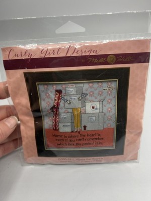 Mill Hill Curly Girl Where The Heart Is Cross Stitch Kit 7x7 Sampler Words New