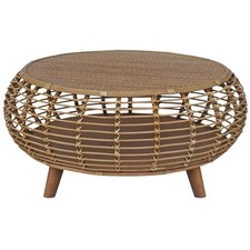 Pemberly Row Transitional Rattan Coffee Table in Natural/Gray