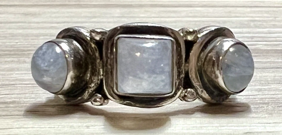 Anillo Sundance Vintage Plata Esterlina 3 Piedras Piedra Lunar Cabujón Banda, Talla 6 Foto 2 de 4
