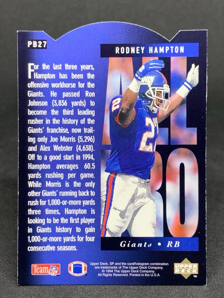 1994 SP Rodney Hampton #PB27 All Pro Holoviews Die Cut SSP Rare - Image 3 of 3