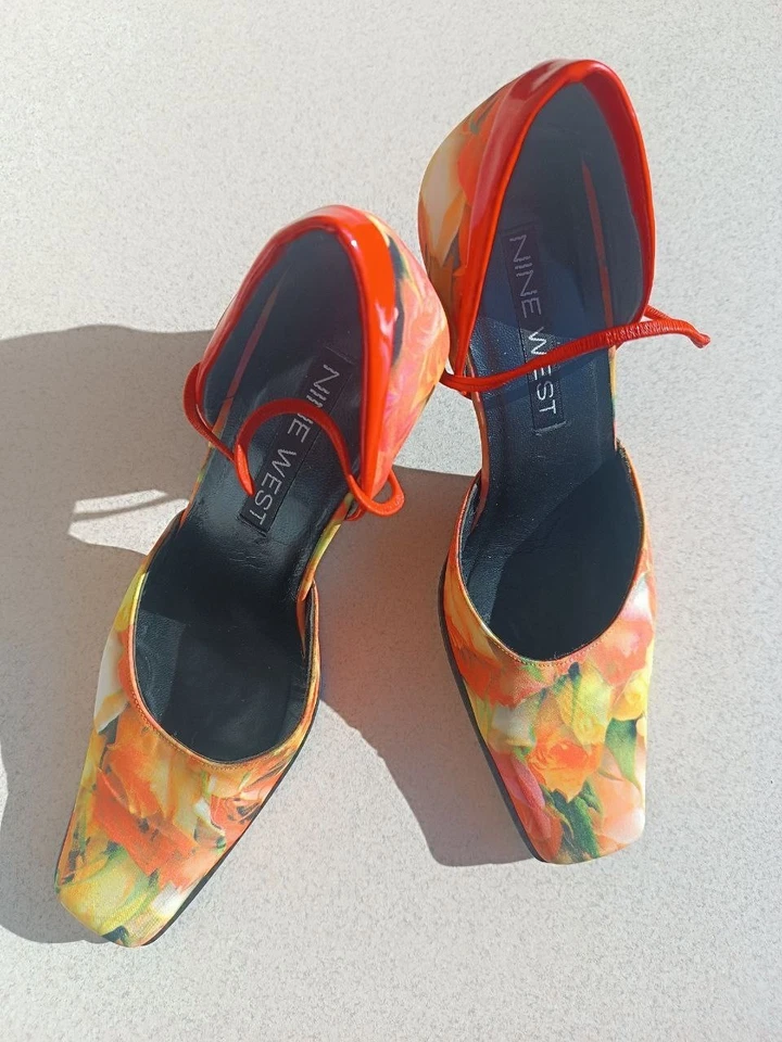 Elegant Vintage Nine West Y2K Heels Size 6M | Floral Print, Square Toe, Spain - Image 3 of 4