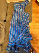 Vintage 1970s Victor Costa Ltd. 100 Acetate Striped Maxi Dress Ruffle XS/S