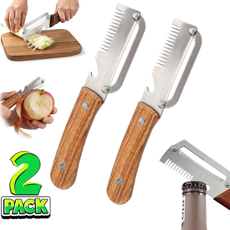 2 PCS 3-in-1 Multifunctional Vegetable Peeler with Wooden Handle