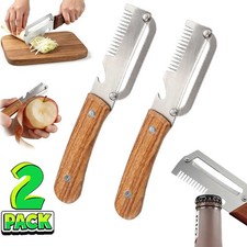 2 PCS 3-in-1 Multifunctional Vegetable Peeler with Wooden Handle,Julienne Slicer