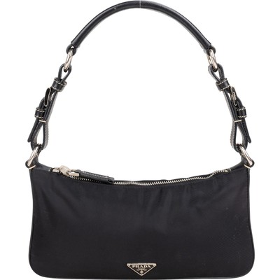 Prada Nylon Black Saffiano Leather Triangle Handbag Tasche