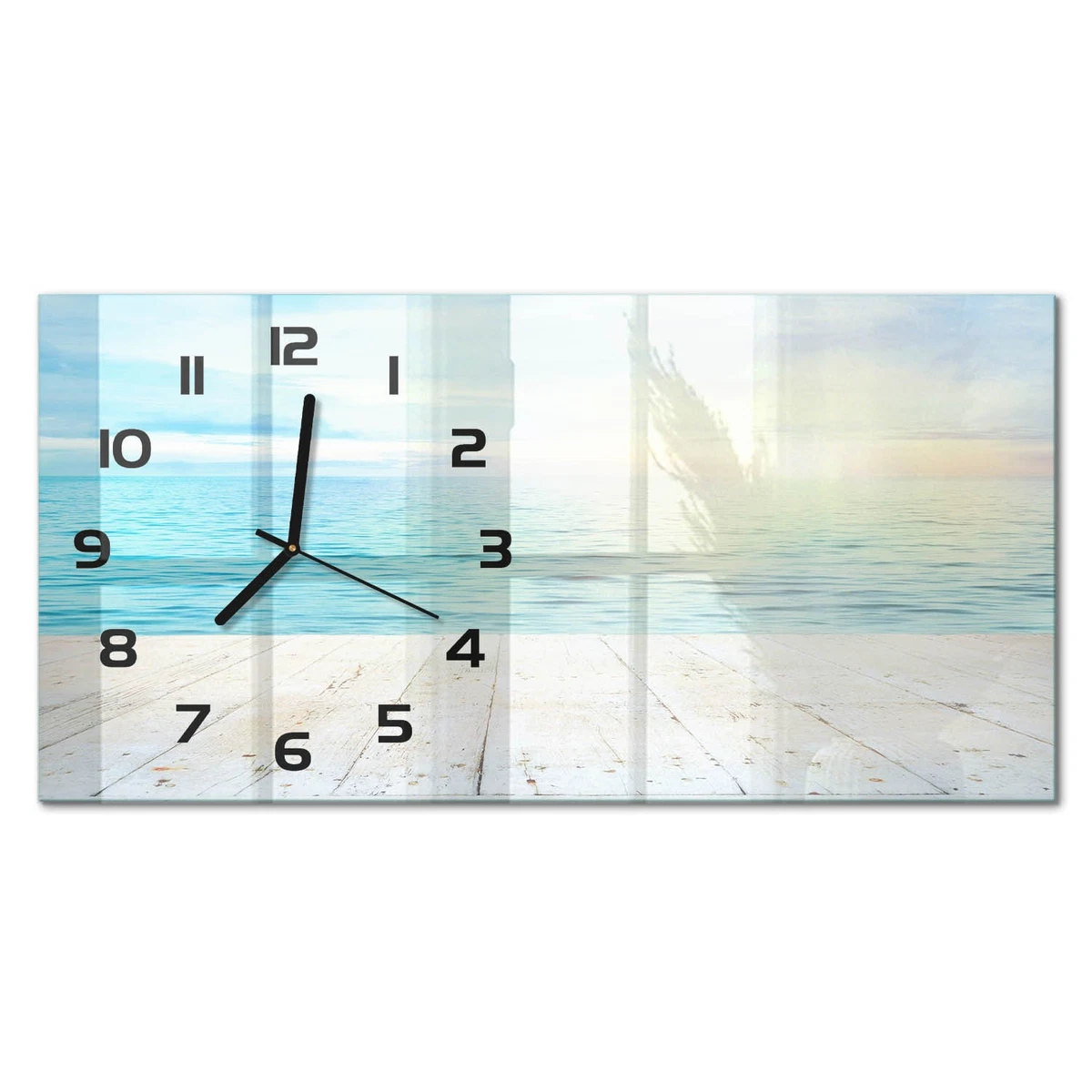 Reloj de Pared Rectangular Horizontal Diseño Elegante de Vidrio Mar 60x30 cm