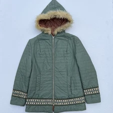 Vintage 40s 50s Quilted Ski Jacket Fur Trim Hooded Aero Full Zip True Vtg 1940s