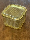 Vintage Federal Glass Amber Yellow Depression Square Refrigerator Dish With Lid