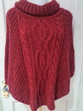 Miss Lucky Damen Grobstrick Poncho Wasserfallausschnitt One Size. Weinrot/burgunderfarben.