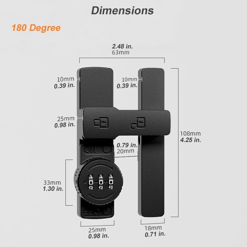 Flip Latch Lock with Combination 90/180 Degree Sliding/Swinging Door Lock Latch